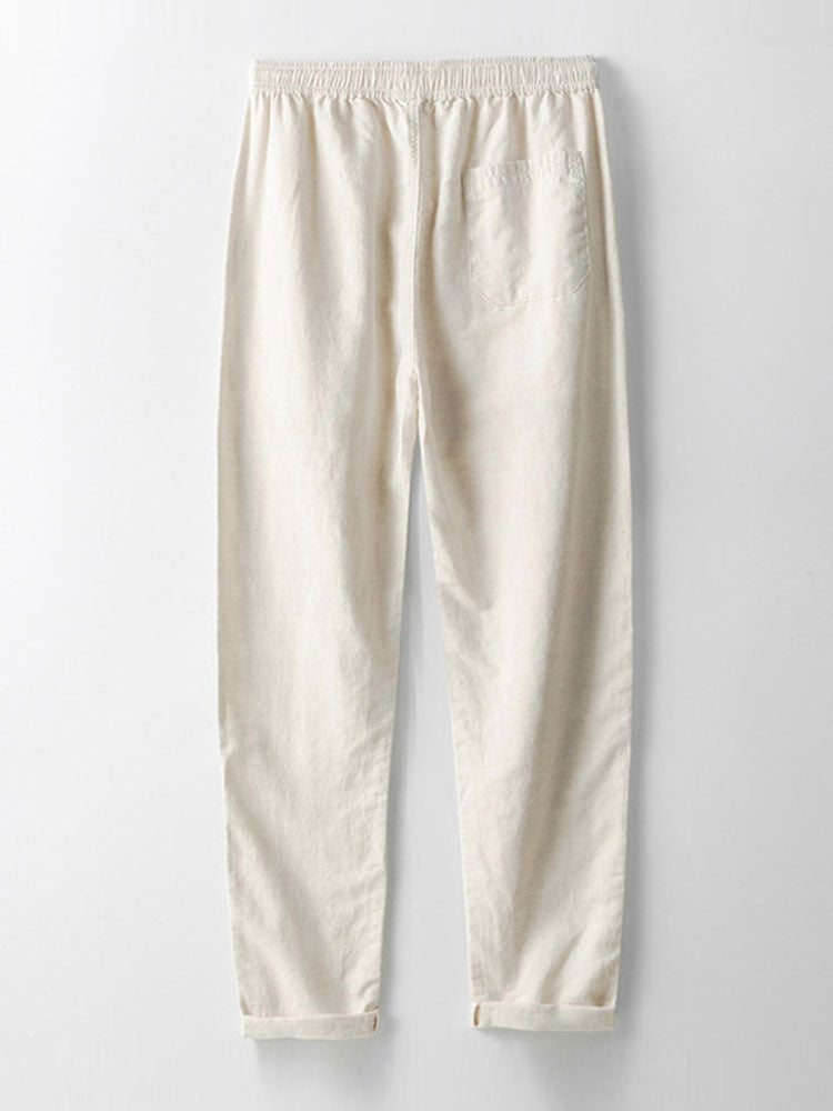 V Neck Linen Rayon Blend Shirt & Straight Leg Linen Pants