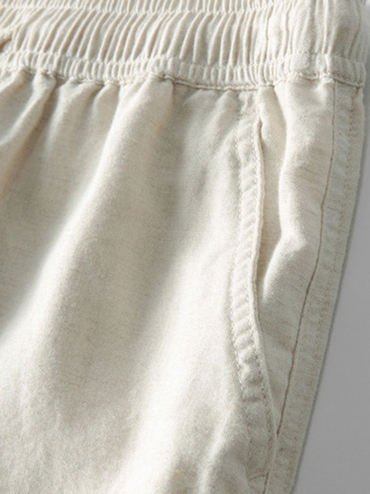 V Neck Linen Rayon Blend Shirt & Straight Leg Linen Pants