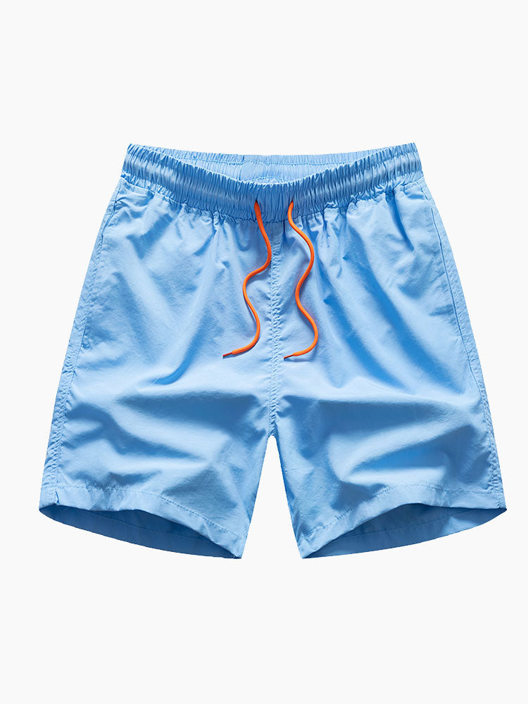 Palm Tree Silhouette Print Cotton T-Shirt & Man Mid Length Drawstring Swim Shorts